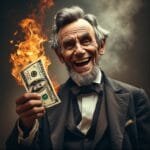 Illinois Taxes - Photo of Abe Lincoln holding a burning 100 dollar bill.