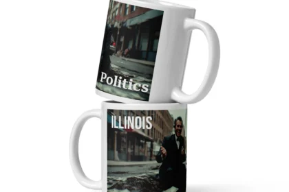 Illinois Politics Funny Illinois Mug posed 2 white cups with the same image white mugs